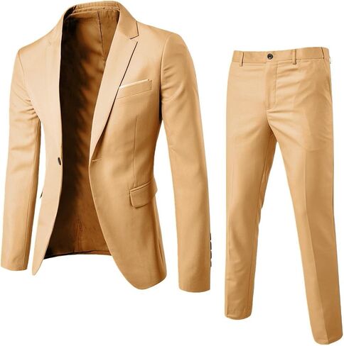 Aniywn Men's Slim Fit 2 Piece Suit, Button Solid Dress Suit Jacket Blazer and Pants Set Mens Business Wedding Party Suit Set in Saudi Arabia