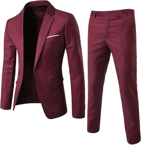 Aniywn Men's Slim Fit 2 Piece Suit, Button Solid Dress Suit Jacket Blazer and Pants Set Mens Business Wedding Party Suit Set in Saudi Arabia