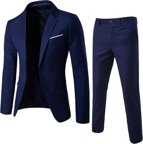 Aniywn Men's Slim Fit 2 Piece Suit, Button Solid Dress Suit Jacket Blazer and Pants Set Mens Business Wedding Party Suit Set in Saudi Arabia