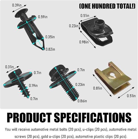 100PCS Car Screws and Bolts, Engine Under Cover Splash Shield Guard Body Bolt Kit, Universal Undertray Screws Bumper Fender Liner Push Retainer Extruded U-Nuts Replacement in Saudi Arabia