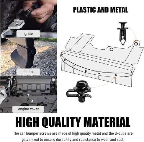 100PCS Car Screws and Bolts, Engine Under Cover Splash Shield Guard Body Bolt Kit, Universal Undertray Screws Bumper Fender Liner Push Retainer Extruded U-Nuts Replacement in Saudi Arabia