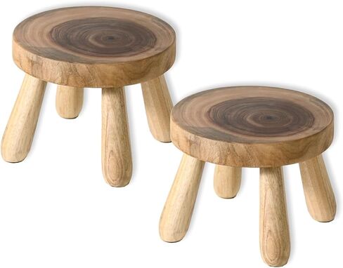 7 Inch Solid Wood Step Stool, Natural Growth Ring Wood Stool for Adults, Kids and Toddlers, Simple Minimalist Riser for Plants and Home Décor in Kuwait