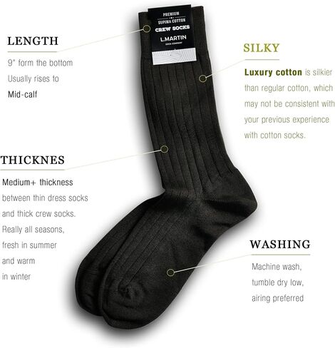 L.Martin Pima 100 Cotton Mercerized Ribbed Crew Dress Mid Calf Socks for Men in Saudi Arabia