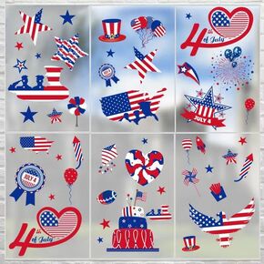 Patriotic Window Clings for Glass Windows - 46 PCS American Stars Double-Sided 4th of July Window Stickers USA Independence Memorial Day Decal Decorations for Home Party, 2 Sheets