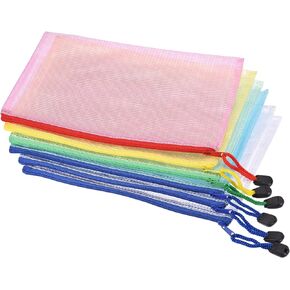 MECCANIXITY Mesh Zipper Bags, B6 Size Paper Document File Bill Pouch Folders for Office Home Supply, Assorted Colors Pack of 6