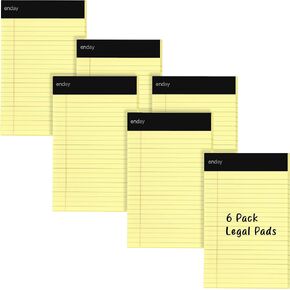 Enday Small Note Pads 5x8 Legal Pads, Legal/Wide Ruled Writing Pad with Perforated Pages, White Paper Jr. Legal Note Pads for Work and Note-Taking, 30 Sheets Per Notepad, 6 Pack