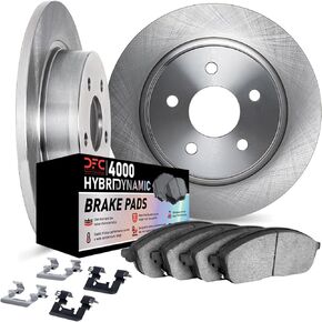 Dynamic Friction Company Rear Brake Rotors Kit | 4000 HybriDynamic Brake Pads includes Hardware 6812-54196