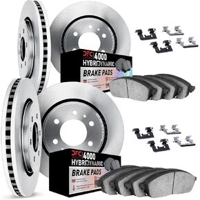Dynamic Friction Company Front and Rear Brake Rotors Kit | 4000 HybriDynamic Brake Pads includes Hardware 6814-48022