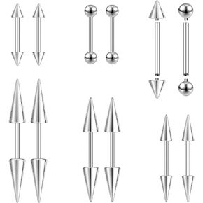 ZS 16G/18G Spike Cartilage Tragus Helix Piercing, Stainless Steel Spike Stud Earrings Internal Thread Curved Barbell Nose Bridge Rings Snake Bite Piercing Jewelry for Women Men