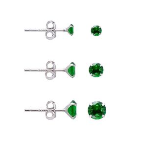 3 Pairs Blue Cubic Zirconia Earrings Studs, Sterling Silver Studs Earrings Set 3MM 4MM 5MM