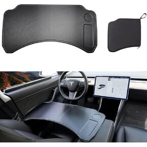 Car Laptop Desk, Carbon Fiber Tray, Steering Wheel Eating Table, Eat Lunch Food Tray Table for Working, Car Travel Table for Tesla Model Y Model 3/ X Accessories Comfortable Big Place Foldable