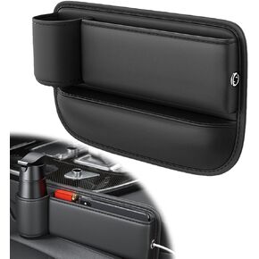 Car Leather Cup Holder Gap Bag,Car Seat Gap Filler Organizer,Seat Gap Storage Box,Adjustable Car Seat Storage Box,Leather Car Seat Gap Organizer for Phones Keys (Black, Driver's+Passenger's Seat 01)