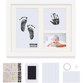 Inkless Hand and Footprint Kit, Baby Footprint Kit, Baby Keepsake Frames with Multicolor Diy Sticker, Baby Gifts for Newborn, Dog Paw Print Kit Foot Impression – (White)