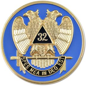 32nd Degree Scottish Rite Round Masonic Auto Emblem - [Blue & Gold][3'' Diameter]
