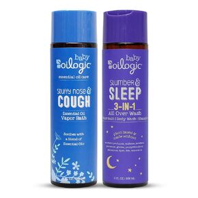 Oilogic Baby Vapor Bath Relief for Babies & Toddlers Bundle - 2-Pack (Slumber & Sleep, Stuffy Nose & Cough) - Baby Care Essentials for Tub Made with 100% Pure and Natural Blend of Essential Oils
