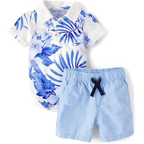 The Children's Place Baby Boy's and Newborn Sleeve Button Down Shirt and Shorts 2 Piece Set
