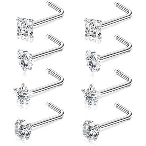 8-15Pcs 20G Nose Rings studs for Woman Hypoallergenic 316L Surgical Steel Nose Piercings Jewelry 2/3mm CZ L Shape Nose Rings 20 Gauge Nose Studs Nose Screw Studs Gold Silver