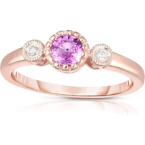 14K Rose Gold Genuine Pink Sapphire 3/8 Ct Round, Diamond Band Ring. size 7