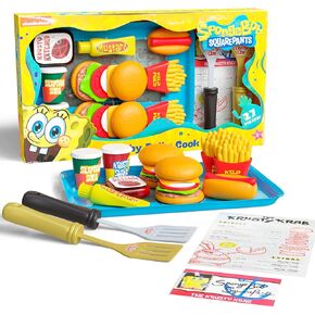 Spongebob Kids Kitchen Playset - Interactive Play Food with 2 Krabby Patty Burgers, Seafoam Shake, Kelp Fries, Spongebob Toys Kitchen Set for Kids Ages 3-5 Includes Velcro Dots