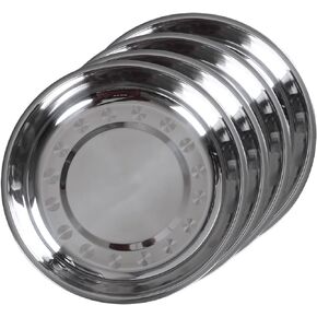 4-Piece Stainless Steel Round Plates, Metal Camping Plates