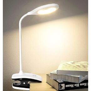 DEEPLITE LED Desk Lamp Clip on Lamp Battery Powered Clip on Light Book Light for Bed, Eye-Caring Flexible Arm Memory Touch 3 Color Modes & Stepless Brightness Portable Reading Light for Study Work.