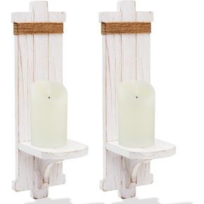Homemory Wall Sconces Candle Holder Set of 2, Farmhouse Wooden Rustic Wall Decor for Living Room, Dining Room, Bedroom, Bathroom