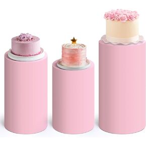 Set of 3 Spandex Cylinder Covers for Pedestal Stand Sublimation Cylinder Stand Cover Round Pedestal Cover for Birthday Party Wedding Ceremony, Cylinder Stands Not Included (Blue)