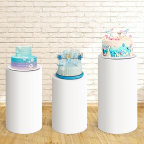 Set of 3 Spandex Cylinder Covers for Pedestal Stand Sublimation Cylinder Stand Cover Round Pedestal Cover for Birthday Party Wedding Ceremony, Cylinder Stands Not Included (Blue)