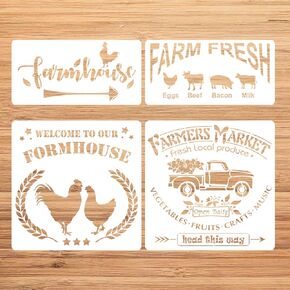 4 Pieces Hen Chicken Farmhouse Stencils Farm Fresh Eggs Stencil Rustic Farmhouse Reusable Stencil Templates DIY Chicken Country Farmhouse Home Decor Stencils for Painting on Wood Fabric Wall Furniture