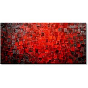 Seekland Art Modern Oil Painting Hand Painted Texture Red Abstract Canvas Wall Art Decoration Contemporary Artwork Framed Ready to Hang