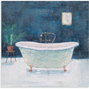 Yihui Arts Bathroom Canvas Wall Art - Blue and White Hand Painted Painting for Nursery Room Decor