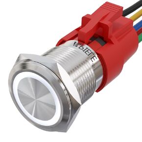 APIELE 19mm Momentary Push Button Switch On Off Stainless Steel with 12V LED Angel Eye Head for 19mm 3/4 Mounting Hole with Wire Socket Plug Self-Reset (Blue)