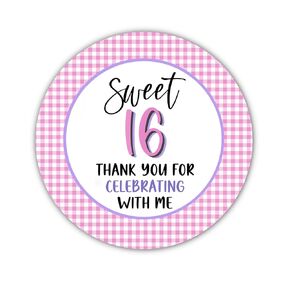60 2-Inch Sweet 16 Birthday Party Favor Stickers - Pink Sweet Sixteen Thank You for Celebrating with Me Goody Bag Stickers - Birthday Sticker Favors For 16th Birthday