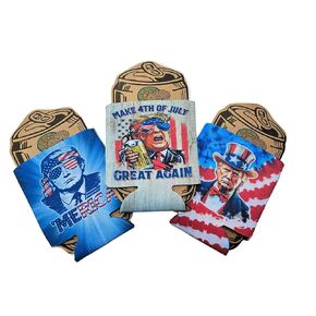 Donald Trump Gift Set of 3 Hilarious Political 2024 MAGA Coozie Can Cooler Party Favor Game Night Beverage Insulator Lets Go Brandon 4th of July MERICA (Regular Can)