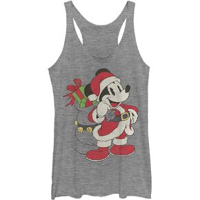 Disney Girls Mickey Mouse Christmas Santa Claus Portrait Juniors Tri Blend Tank