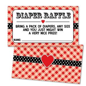 25 Diaper Raffle Tickets with Heart for BBQ Baby Showers - Red