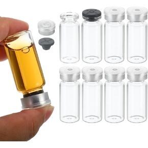 PATIKIL 10ml Sample Vials, 10 Pack Lab Empty Vials with Butyl Rubber Stopper and Crimp Top Caps Borosilicate Glass Vial, Transparent