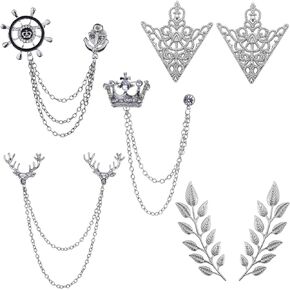7 Pcs Men's Brooch Crown Hanging Chain Brooch Stone Detailing with Engraving Metal Crystal Brooch Suit Stud Lapel Pin Vintage Rhinestone Breastpin Wedding