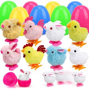 TOY Life Easter Eggs 12 Packs Filled with Wind Up Chicks and Plush Bunnies, Plastic Easter Eggs Toys Inside, Easter Filler with Wind Up Toys, Eggs for Egg Hunts, Easter Basket Stuffers for Kid Toddler