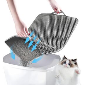 Cat Litter Mat with Handles, 30"x 24" Litter Trapping Mat, Double Layer Honeycomb Litter Box Mat, Waterproof Urine Proof Kitty Litter Mat,Easy Clean Scatter Control