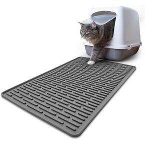 Silicone Cat Litter Mat, 24"x15" Cat Litter Mat, Litter Trapping Mat, Waterproof Under Litter Box Mats, Kitty Litter Catcher Keep Floor Clean, Non-Slip Kitty Litter Mats for Floor, Black