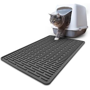 Silicone Cat Litter Mat, 24"x15" Cat Litter Mat, Litter Trapping Mat, Waterproof Under Litter Box Mats, Kitty Litter Catcher Keep Floor Clean, Non-Slip Kitty Litter Mats for Floor, Black