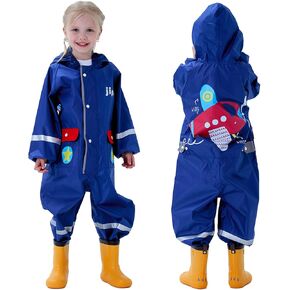 Fewlby Toddler Rain Suit Boys Girls One Piece Raincoat Cartoon Waterproof Coverall Kids Rainwear S-XXL Size in Kuwait