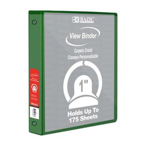 BAZIC Products 3-Ring View Binder with 2 Pockets, 1", Green