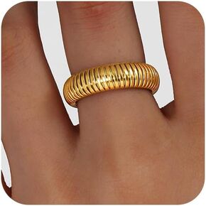 Chunky Gold Ring for Women 18K Gold Plated Statement Rings Non tarnish Thick Simple Gold Stacking Stackable Wide Band Ring for Women Men Comfort Fit Size 6 to 10