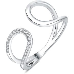 925 Sterling Silver Ring for Women Girls Open Adjustable Ring Personality Stacking Ring Gift for Teen Simple Faith Ring Sterling Silver Heart Rings Express Love Holiday Birthday Jewelry Gift