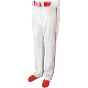 Martin Sports Youth Baseball/Softball Belt Loop Pants, White with Color Piping (White with Red Piping, YXS)