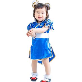 Game Fighter Cosplay Chun Li Cosplay Blue Cheongsam Battle Dress Halloween Costumes For Adults