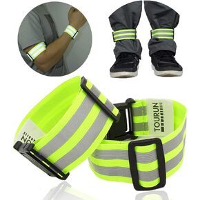Reflective Running Gear Bands Belt for Night Walking, Reflective Bands for Runners Women Kids Men, Bicycle Pants Cuff Bands Clip, Arm Ankle Leg Safety Bands for Cycling (2 Bands)