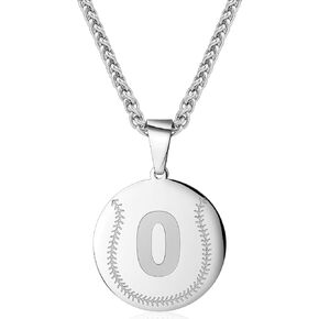 AMITER Baseball Number Necklace for Boys, 0-99 Jersey Baseball Pendant Necklace for Men & Women - 24 Inch (22’’ + 2’’ Adjustable)